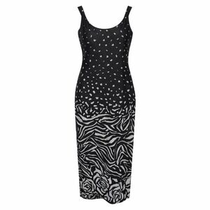 Vintage Cartise International Maxi Dress Black Zebra Rose Print Formal Canada 8